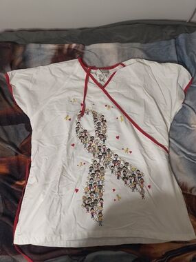 UA Scrubs White Top with Red Trim "Children Are Golden" Design